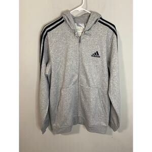 New Adidas Men's 3 Stripe Full Zip Hooded Sweatshirt, Size Large